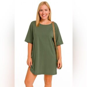 Amazon Green Oversized Mini Dress Short Sleeve